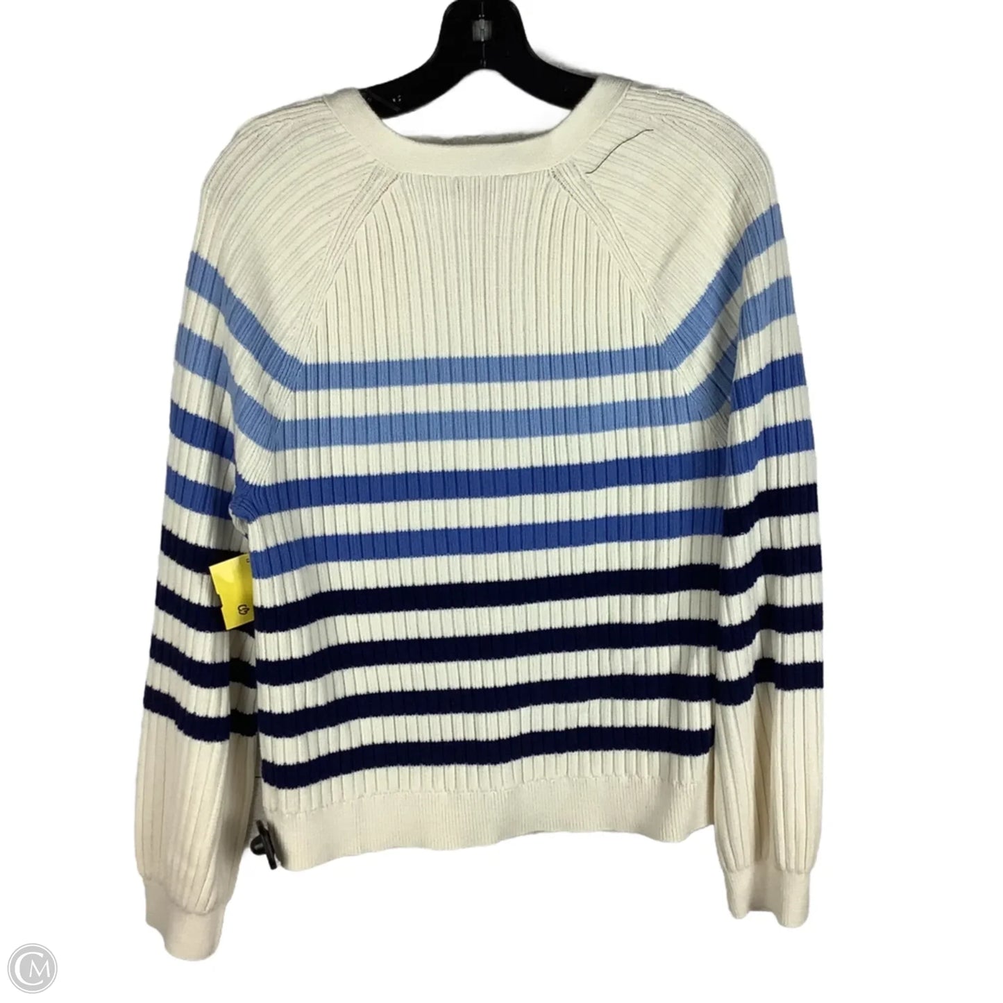 Sweater Cardigan By Talbots In Blue & Cream, Size: M