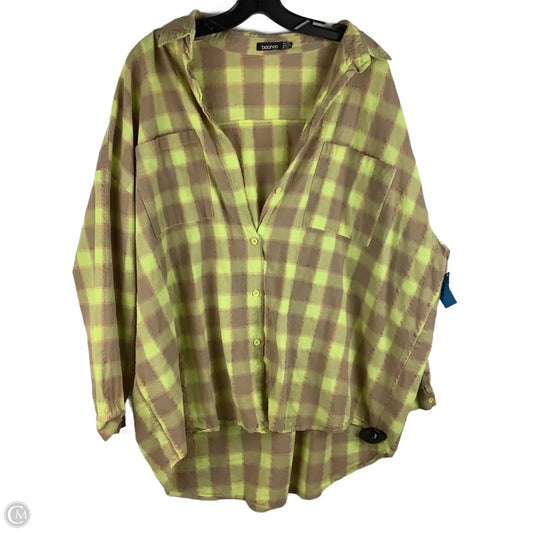 Top Long Sleeve By Boohoo Boutique In Plaid Pattern, Size: 14