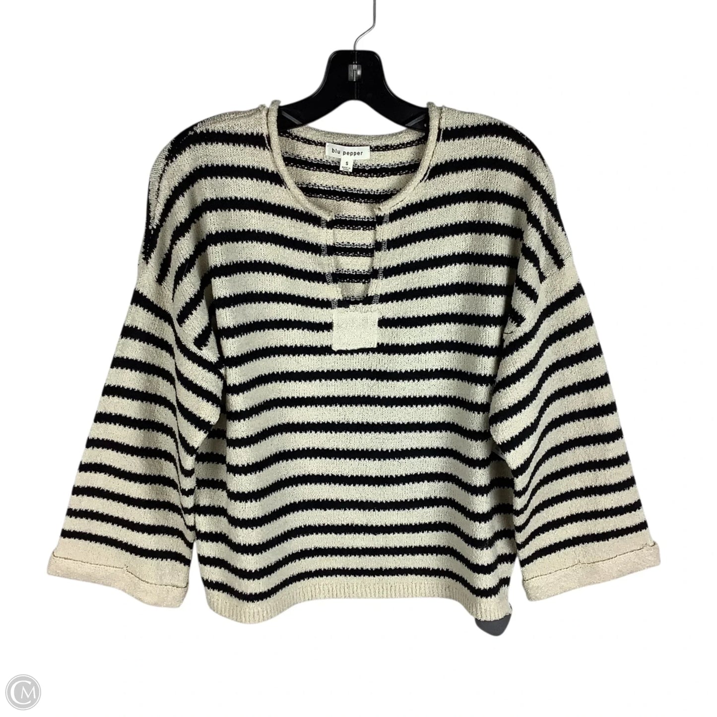 Top Long Sleeve By Blu Pepper In Black & Cream, Size: S