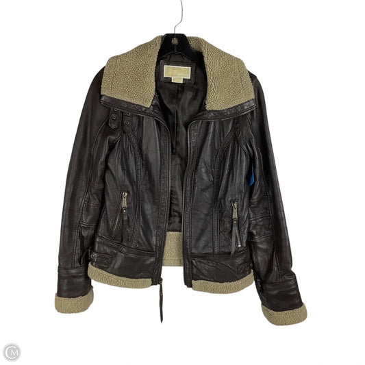 Jacket Leather By Michael By Michael Kors In Brown, Size: M