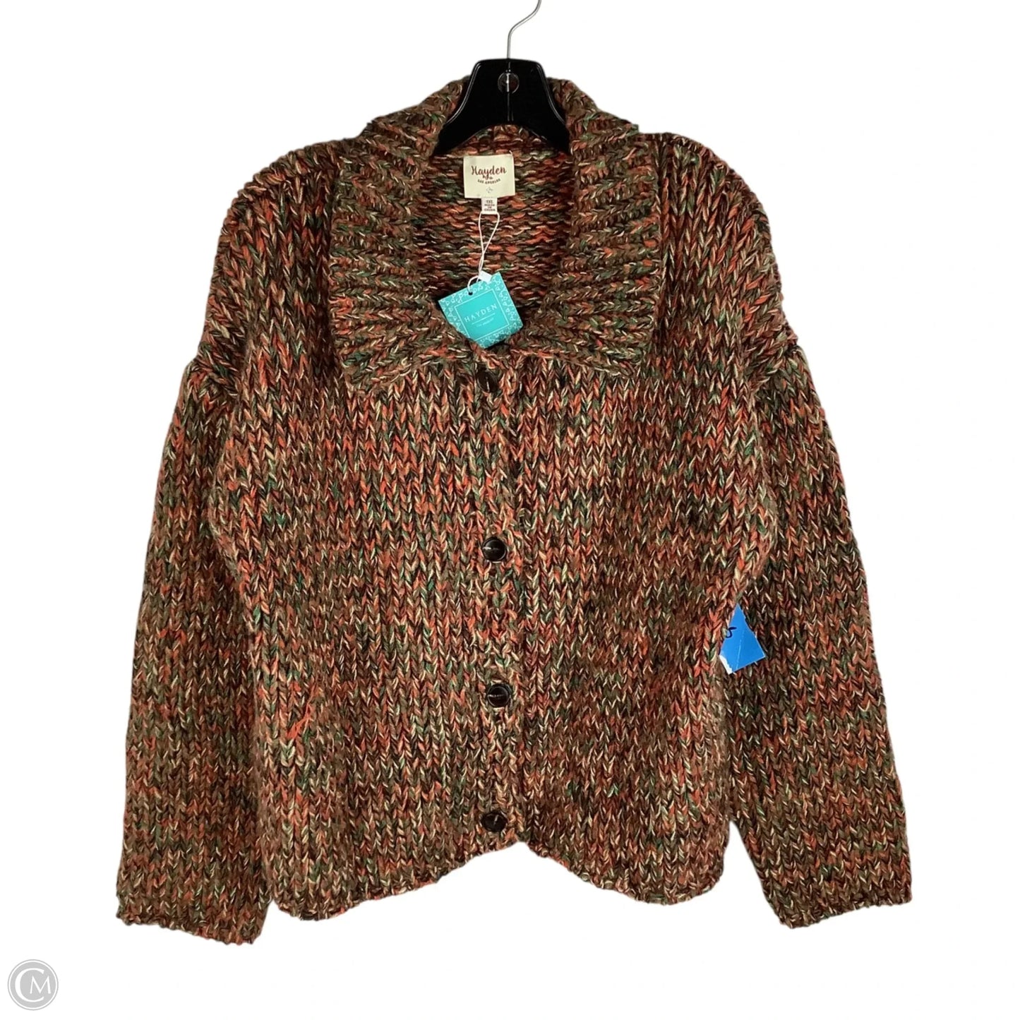 Sweater Cardigan By Hayden La In Green & Orange, Size: 1x