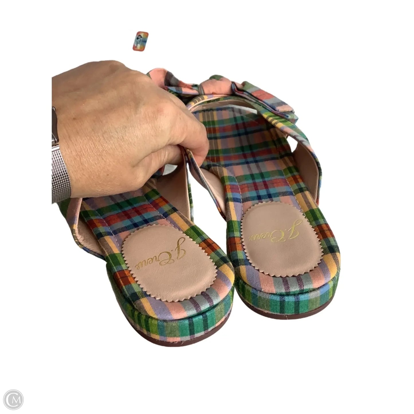 Sandals Flats By J. Crew In Plaid Pattern, Size: 7.5