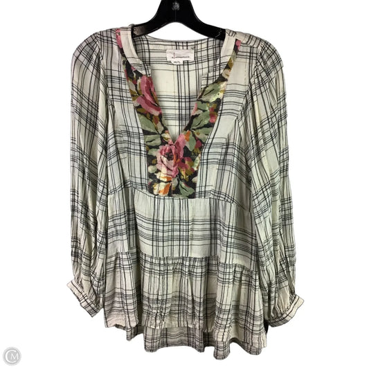 Top Long Sleeve By Anthropologie In Plaid Pattern, Size: S