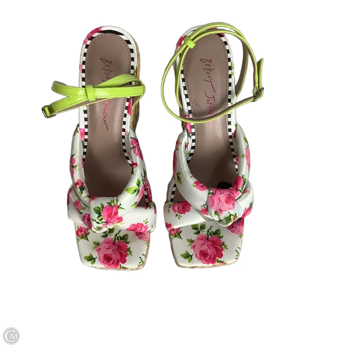 Sandals Heels Wedge By Betsey Johnson In Floral Print, Size: 8