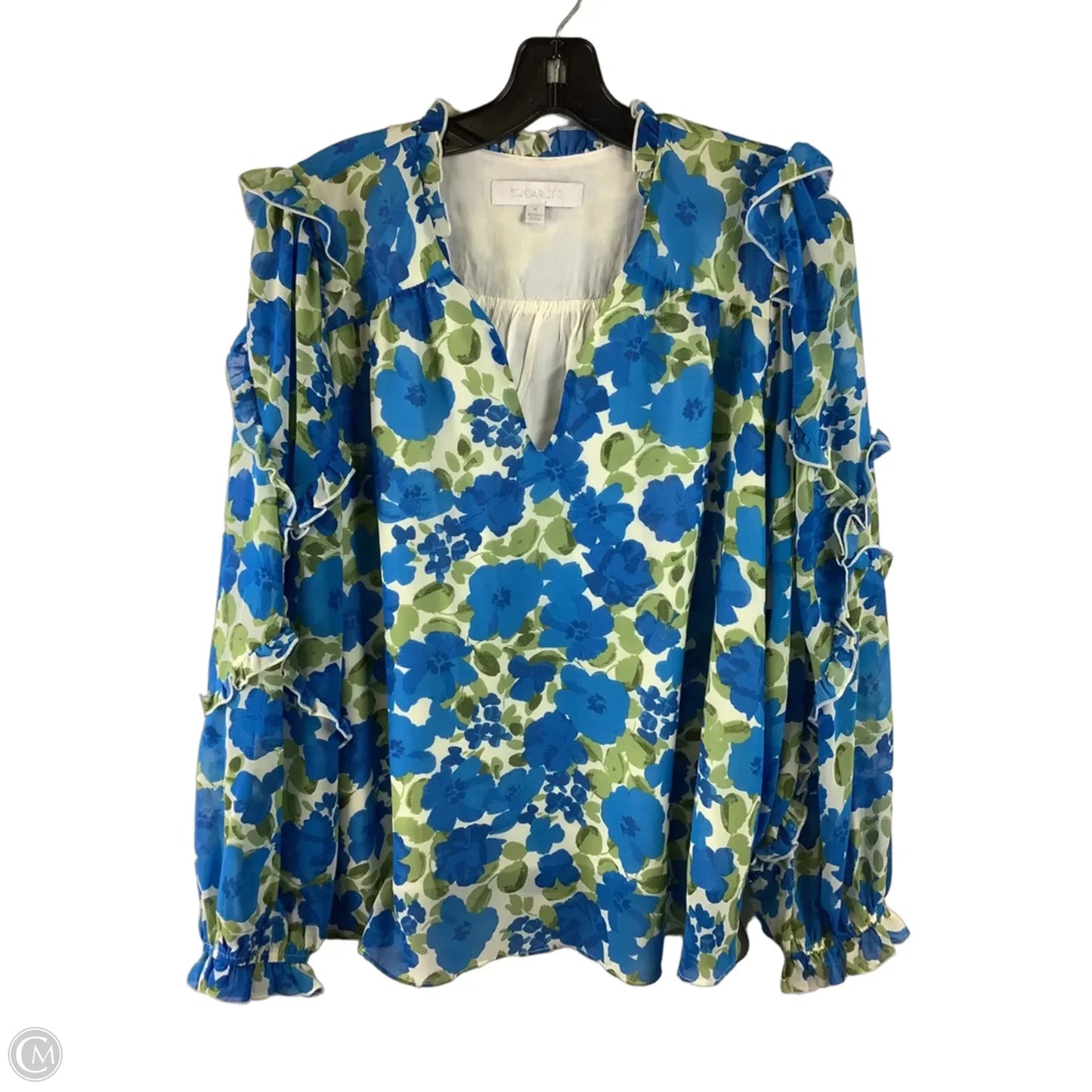 Top Long Sleeve By Sugar Lips In Blue, Size: M