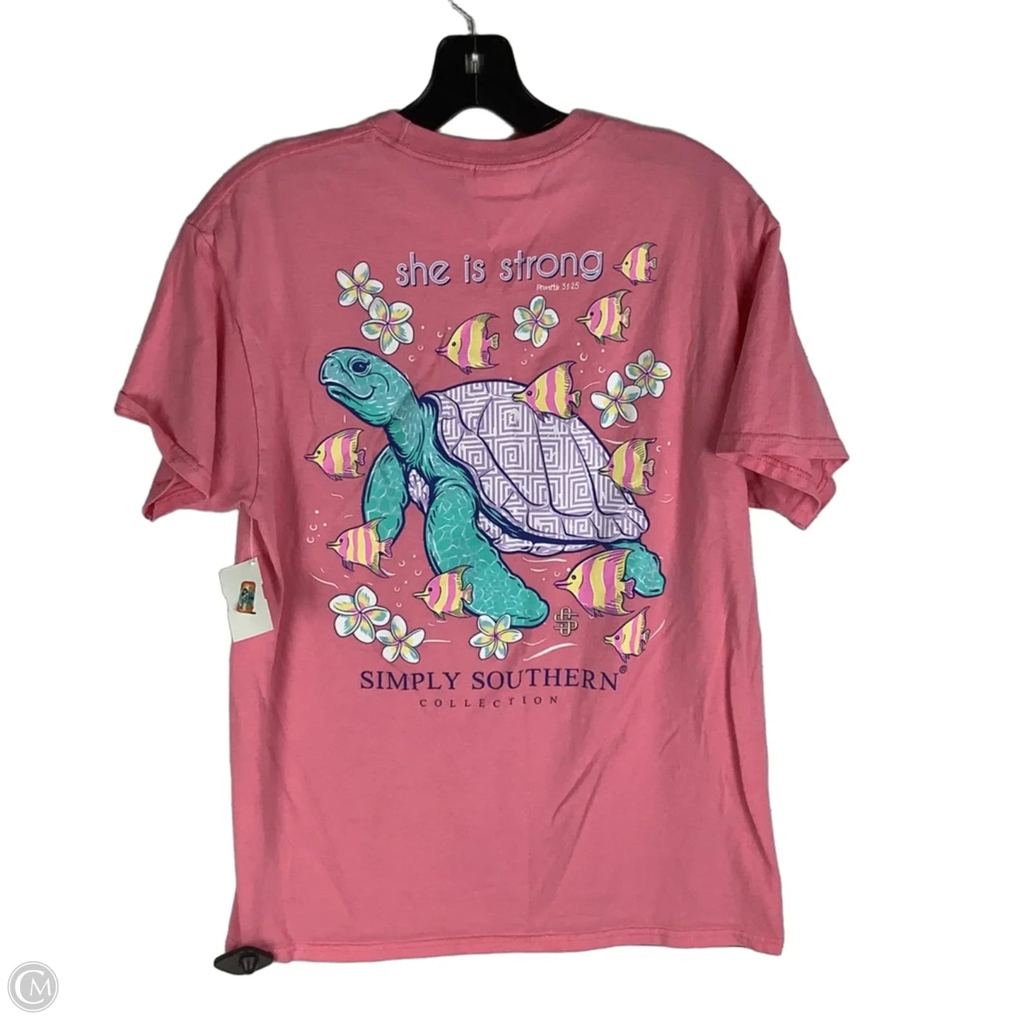 Top Short Sleeve By Simply Southern In Pink, Size: M