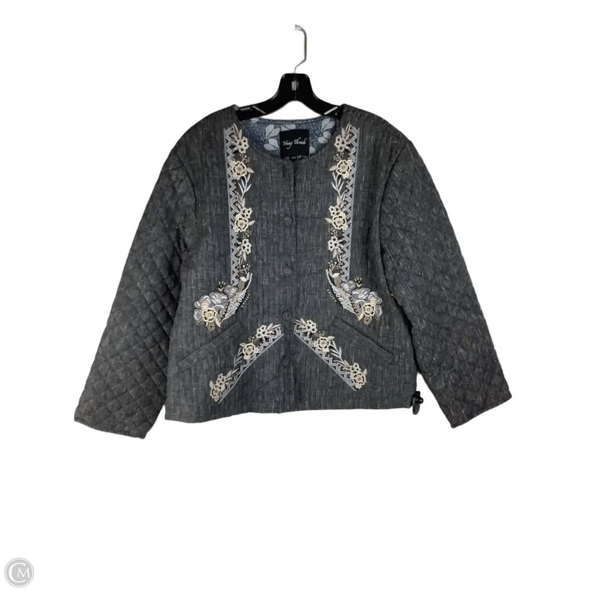 Jacket Puffer & Quilted By Young Threads In Grey, Size: L