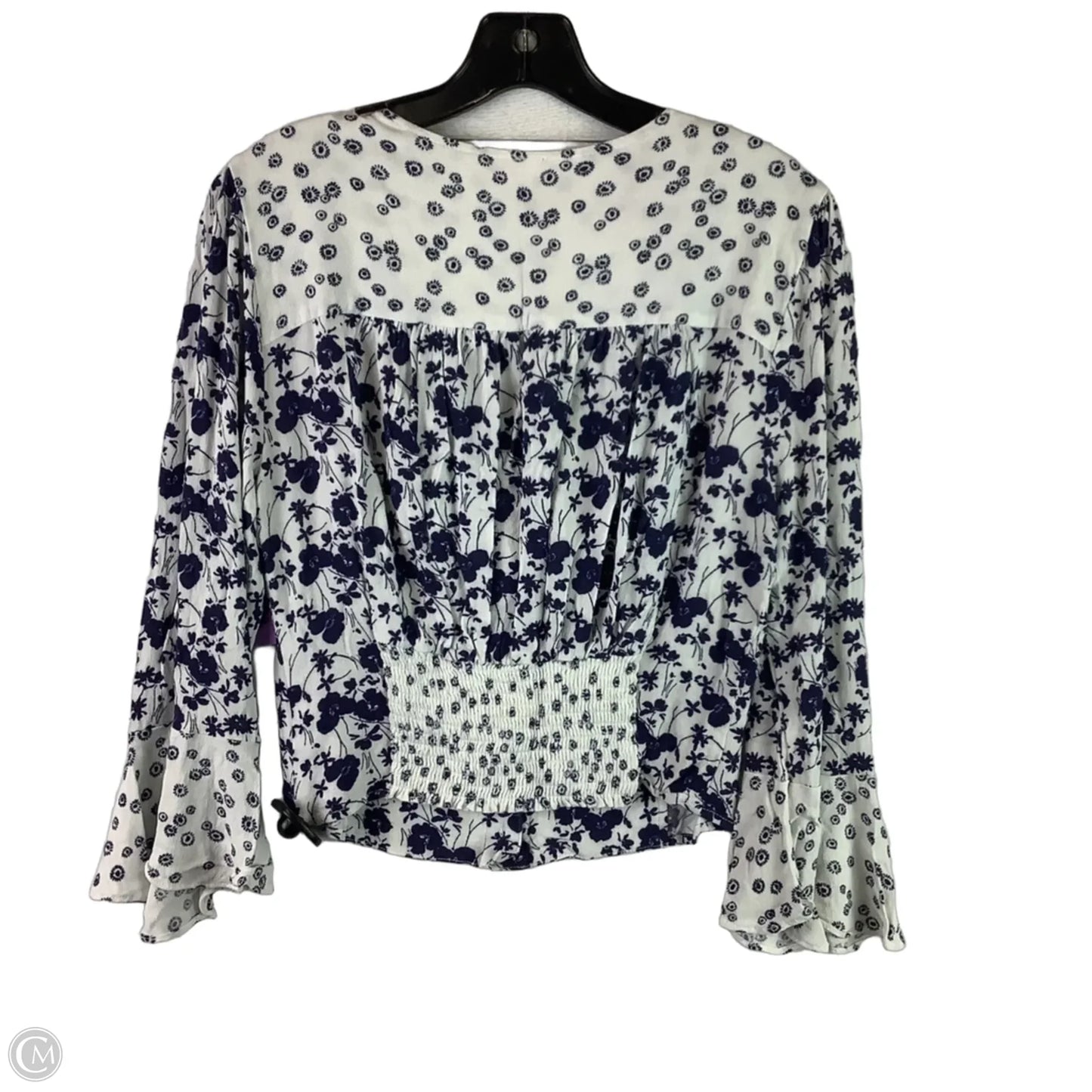 Top Long Sleeve By Free People In Blue & White, Size: L
