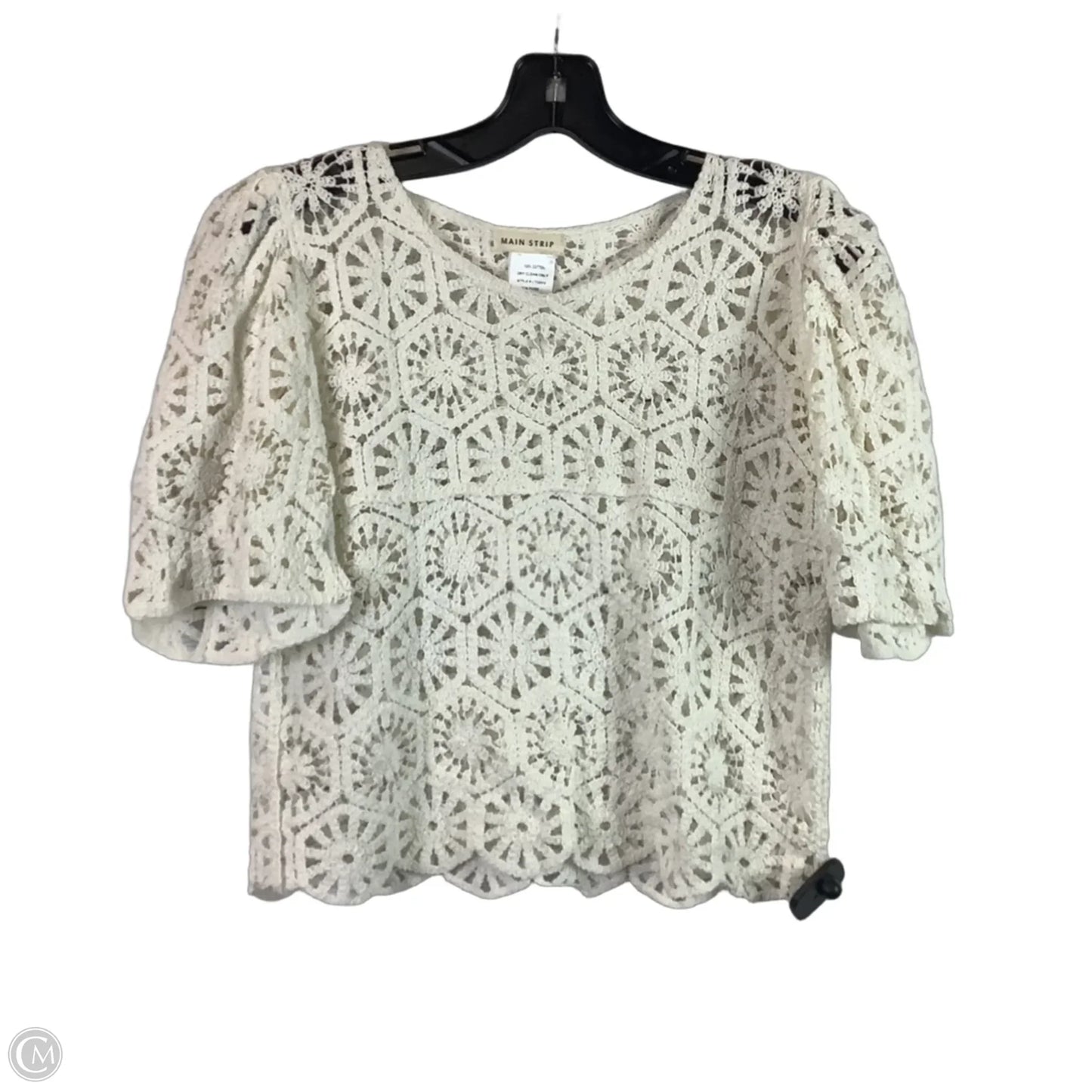 Top Short Sleeve By Main Strip In White, Size: M