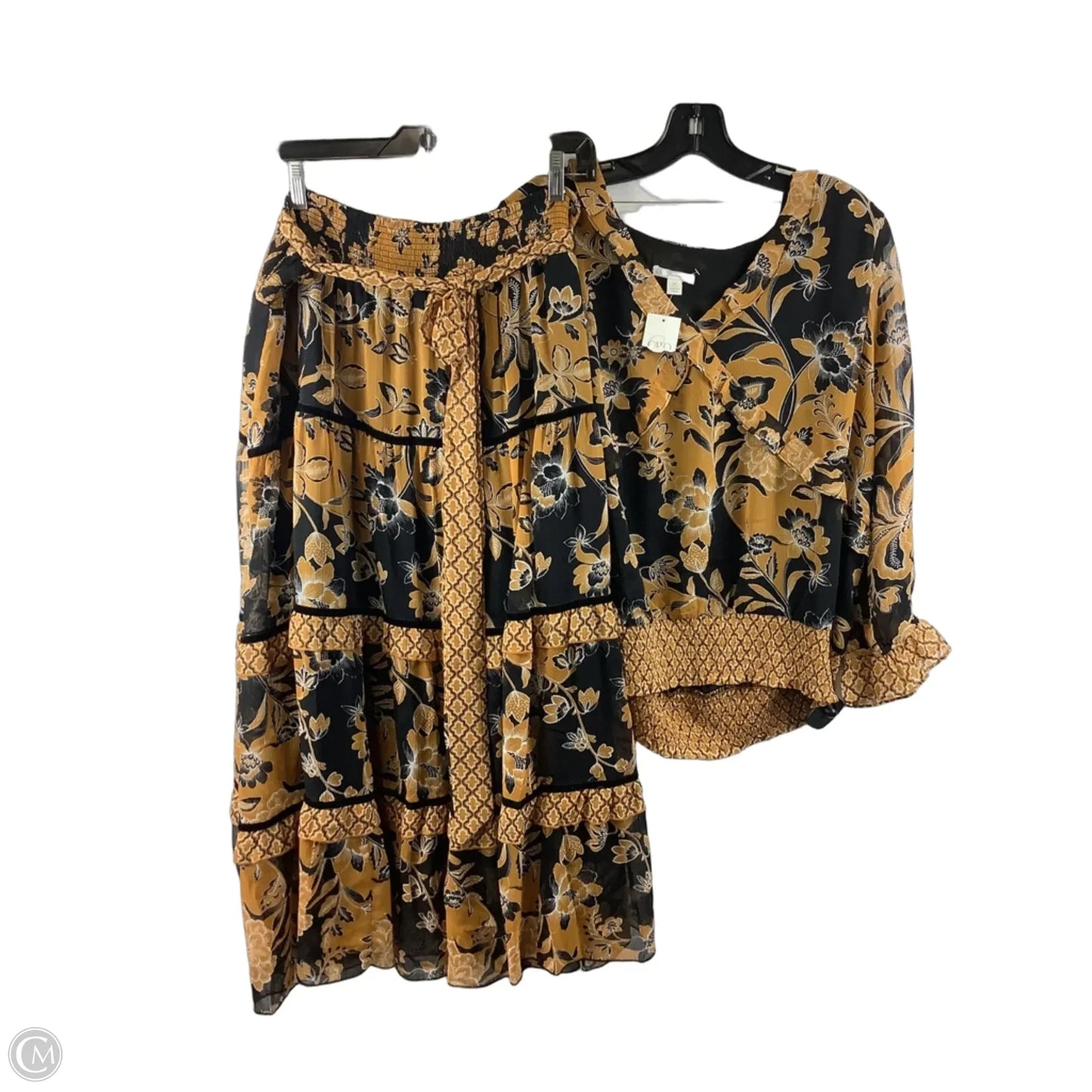 Skirt Set 2pc By Cato In Black & Yellow, Size: 18