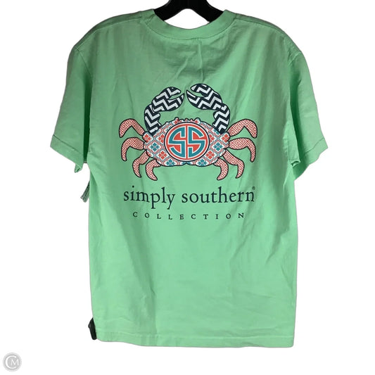 Top Short Sleeve By Simply Southern In Green, first picture is back of shirt