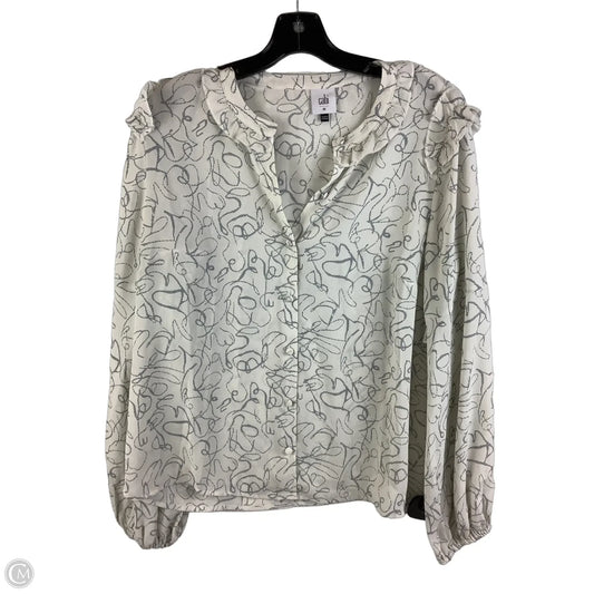 Top Long Sleeve By Cabi In Blue & White, Size: M