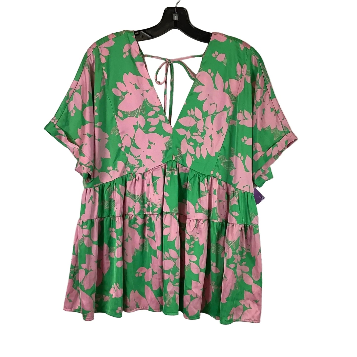 Top Short Sleeve By Entro In Green & Pink, Size: L