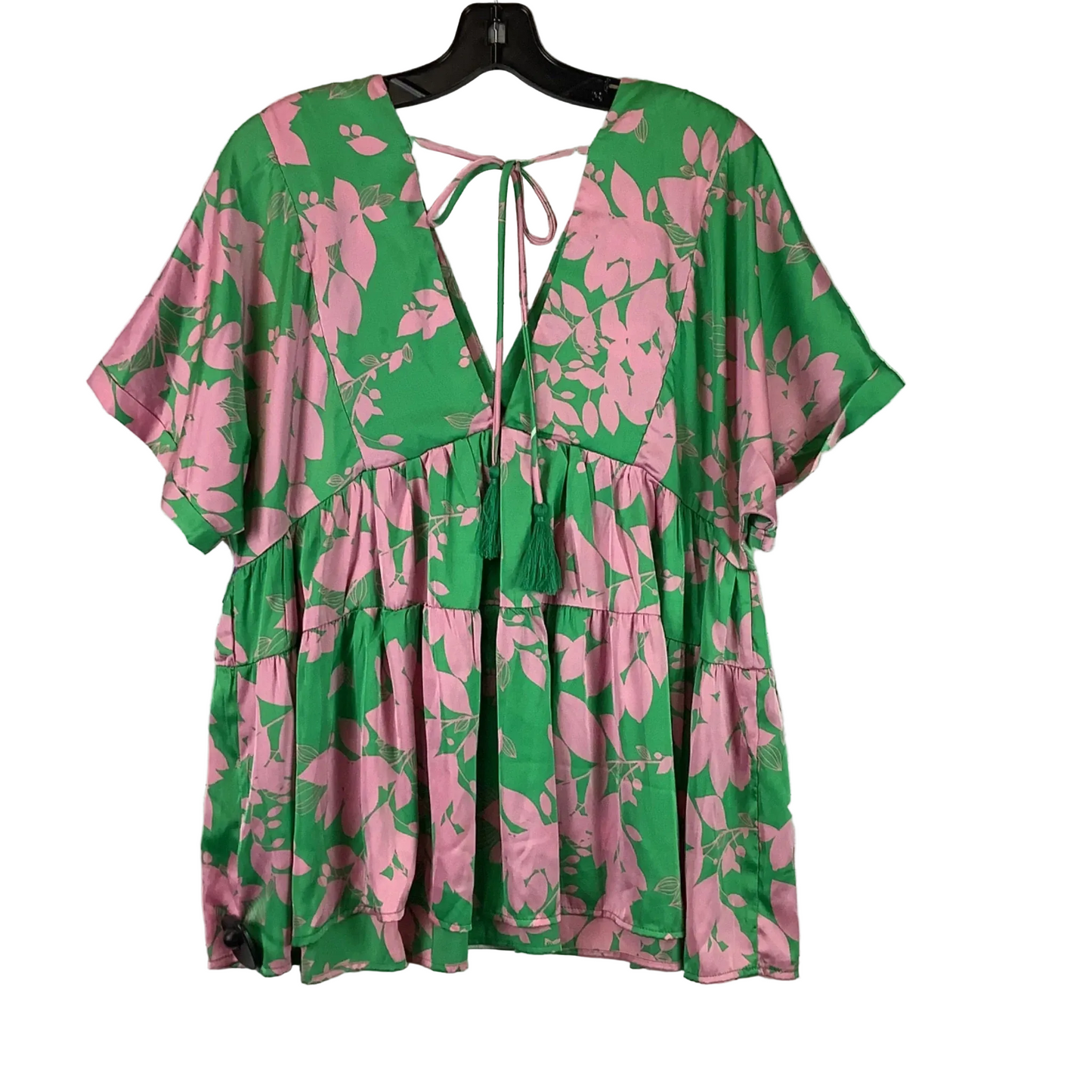 Top Short Sleeve By Entro In Green & Pink, Size: L