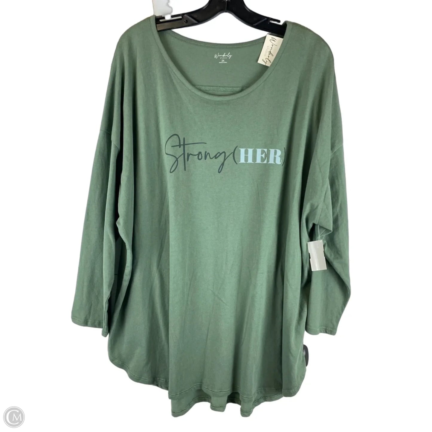 Top Long Sleeve Basic By Wonderly In Green, Size: 3x