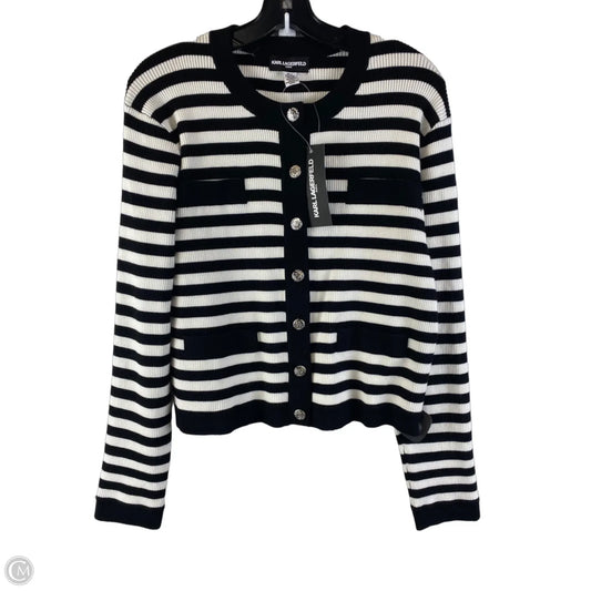 Sweater Cardigan Designer By Karl Lagerfeld In Striped Pattern, Size: Xl