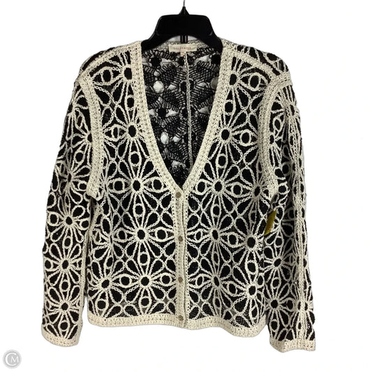 Sweater Cardigan By Solitaire In Black & Cream, Size: Xl