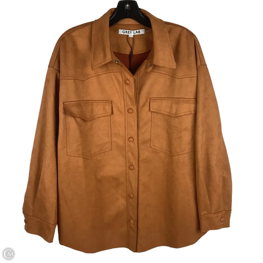 Jacket Shirt By Grey Lab In Brown, Size: L