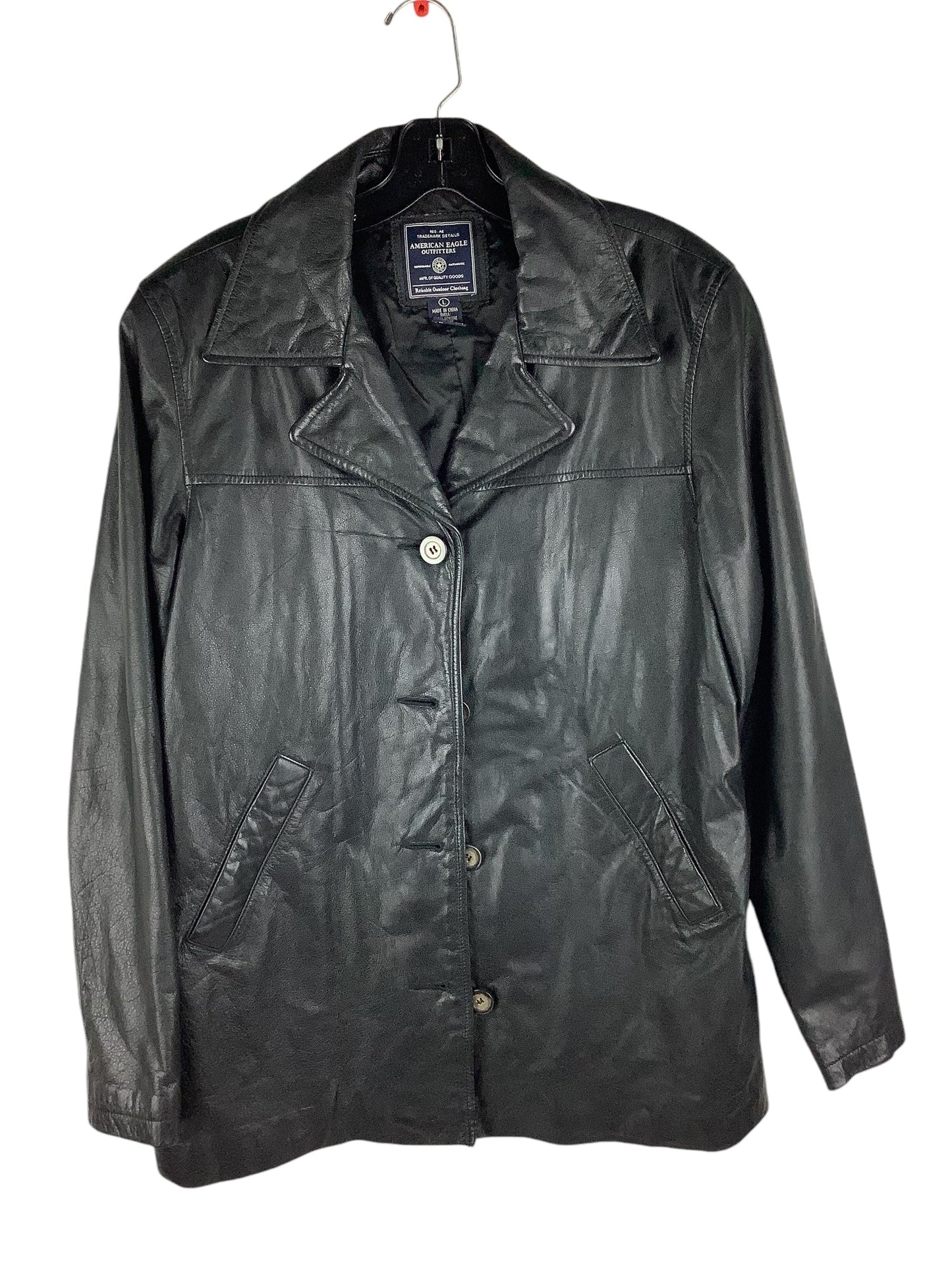 Jacket Leather By American Eagle In Black, Size: L