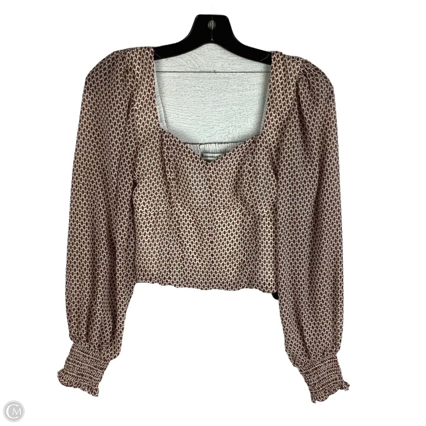 Top Long Sleeve By Abercrombie And Fitch In Brown & White, Size: S