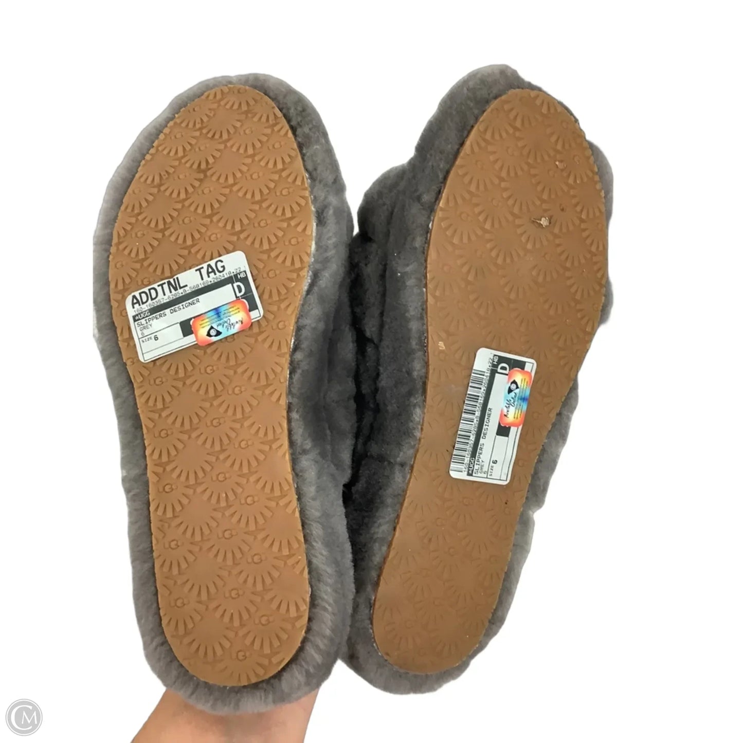Slippers Designer By Ugg In Grey, Size: 6 (EU 38)