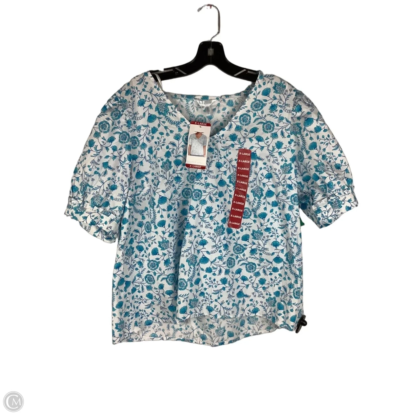 Top Short Sleeve By Draper James In Blue & White, Size: Xl