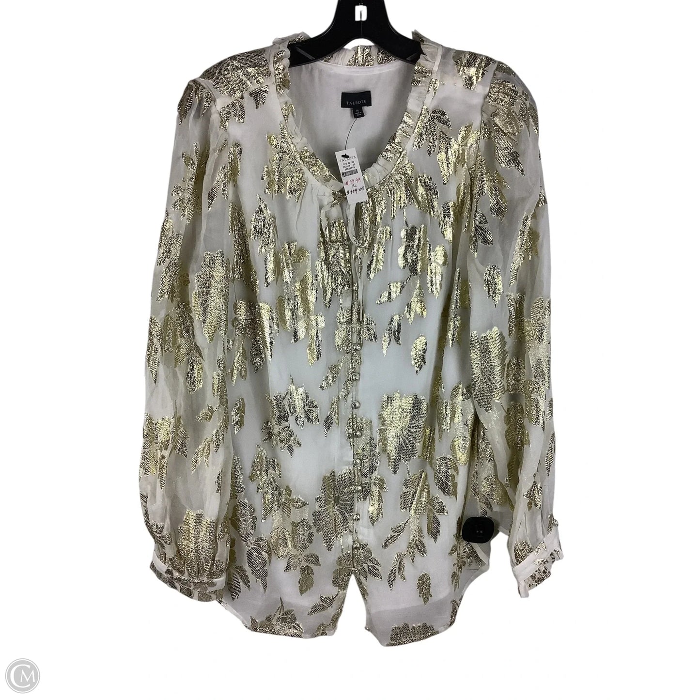 Top Long Sleeve By Talbots In Gold & White, Size: Xl