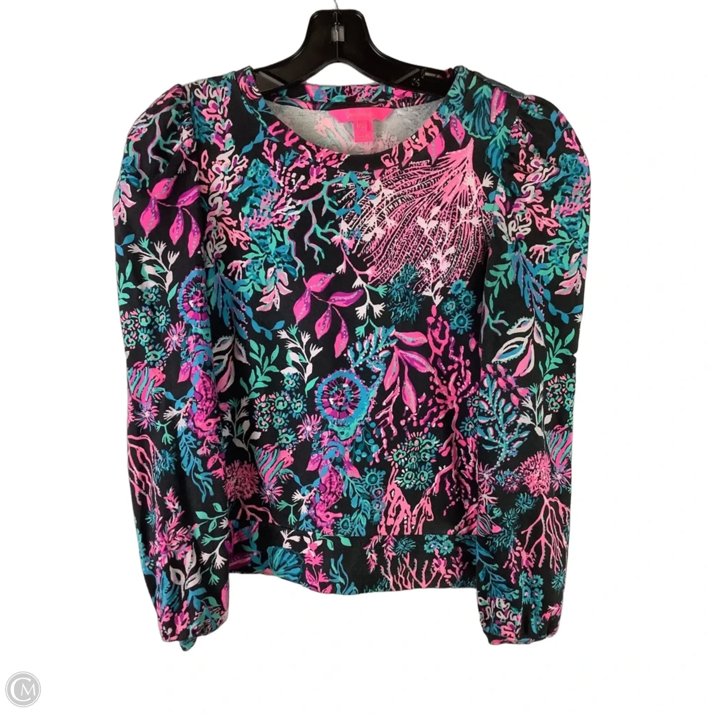 Top Long Sleeve Designer By Lilly Pulitzer In Black & Pink, Size: Xs