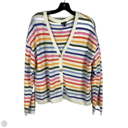 Sweater Cardigan By Talbots In Striped Pattern, Size: Xl
