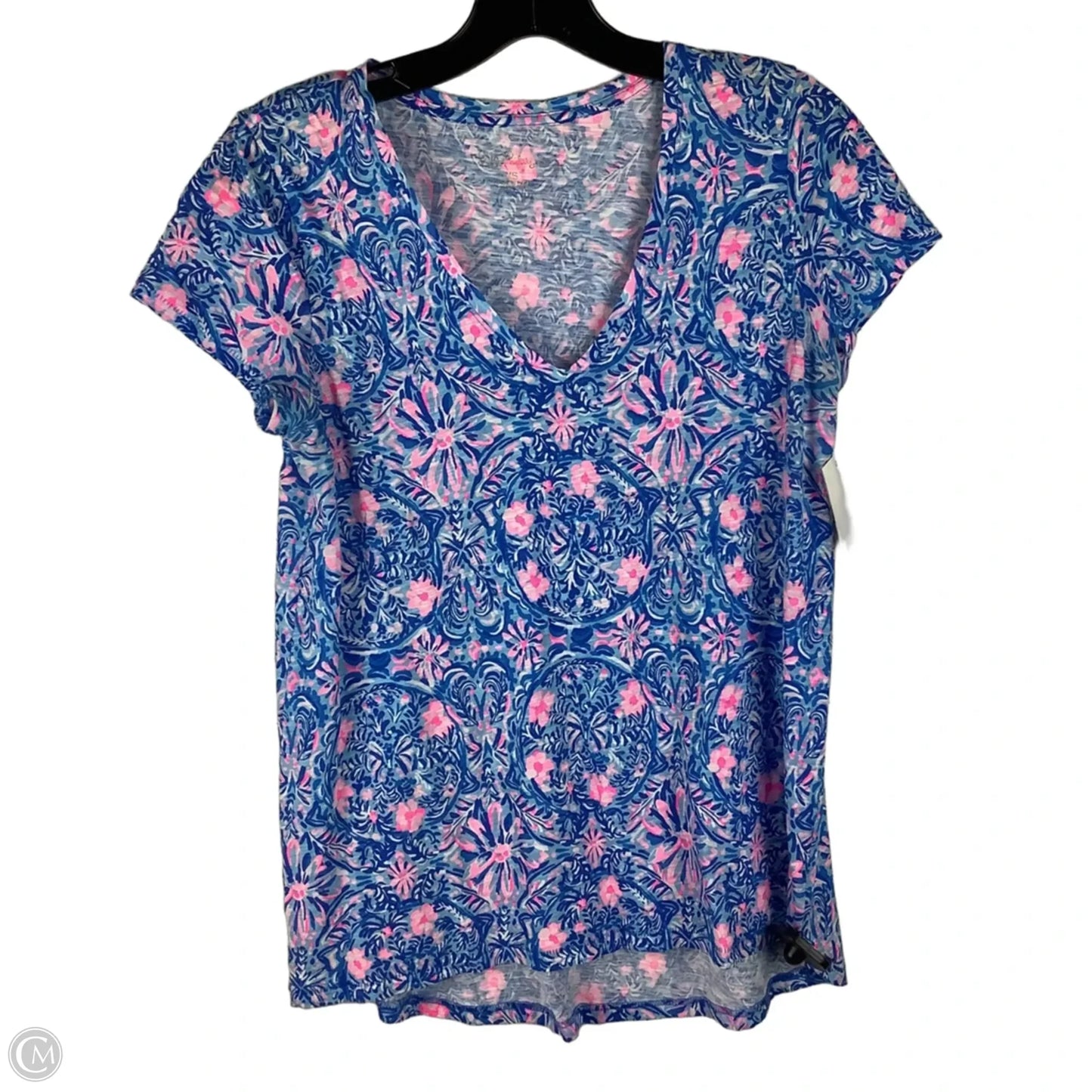 Top Short Sleeve Designer By Lilly Pulitzer In Blue & Pink, Size: Xs