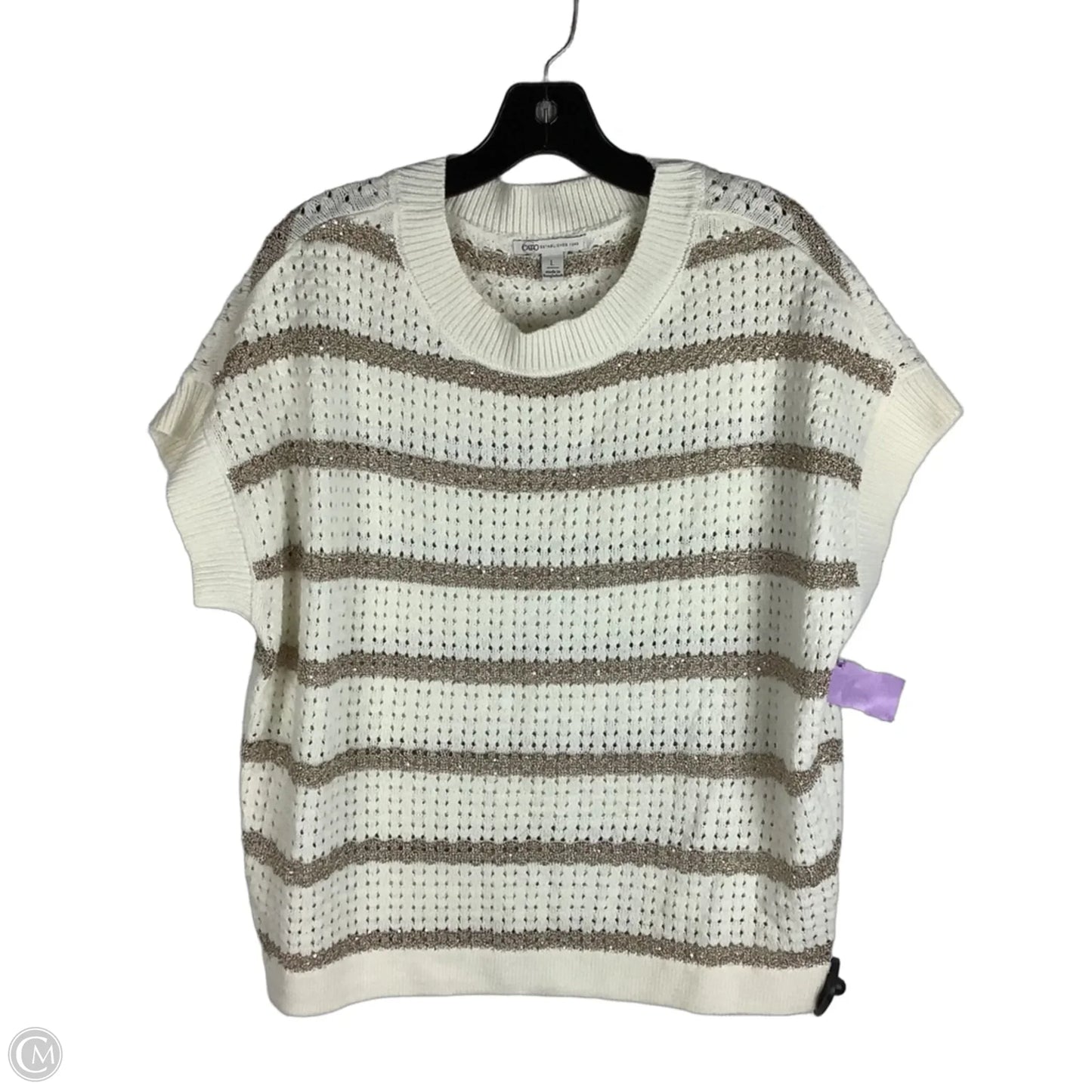 Top Short Sleeve By Cato In Gold & White, Size: L