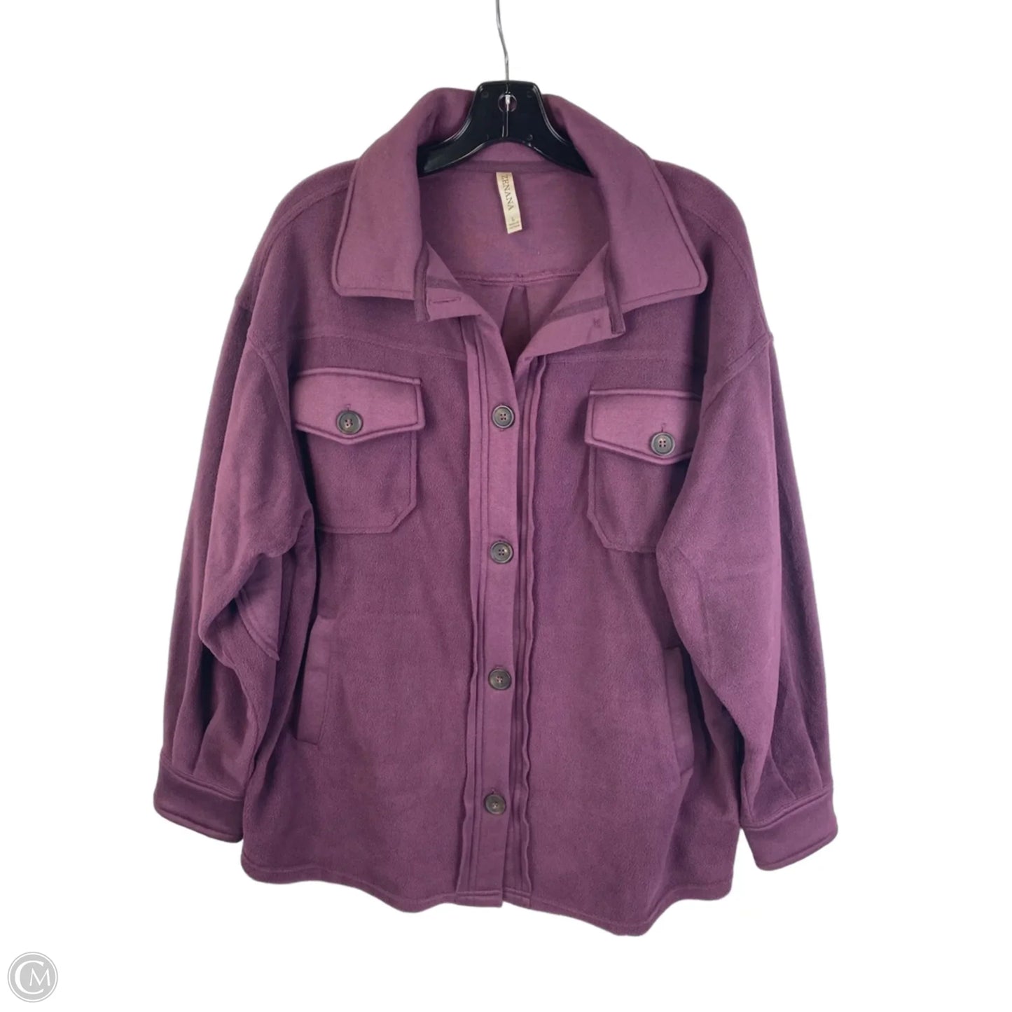 Jacket Shirt By Zenana In Purple, Size: L