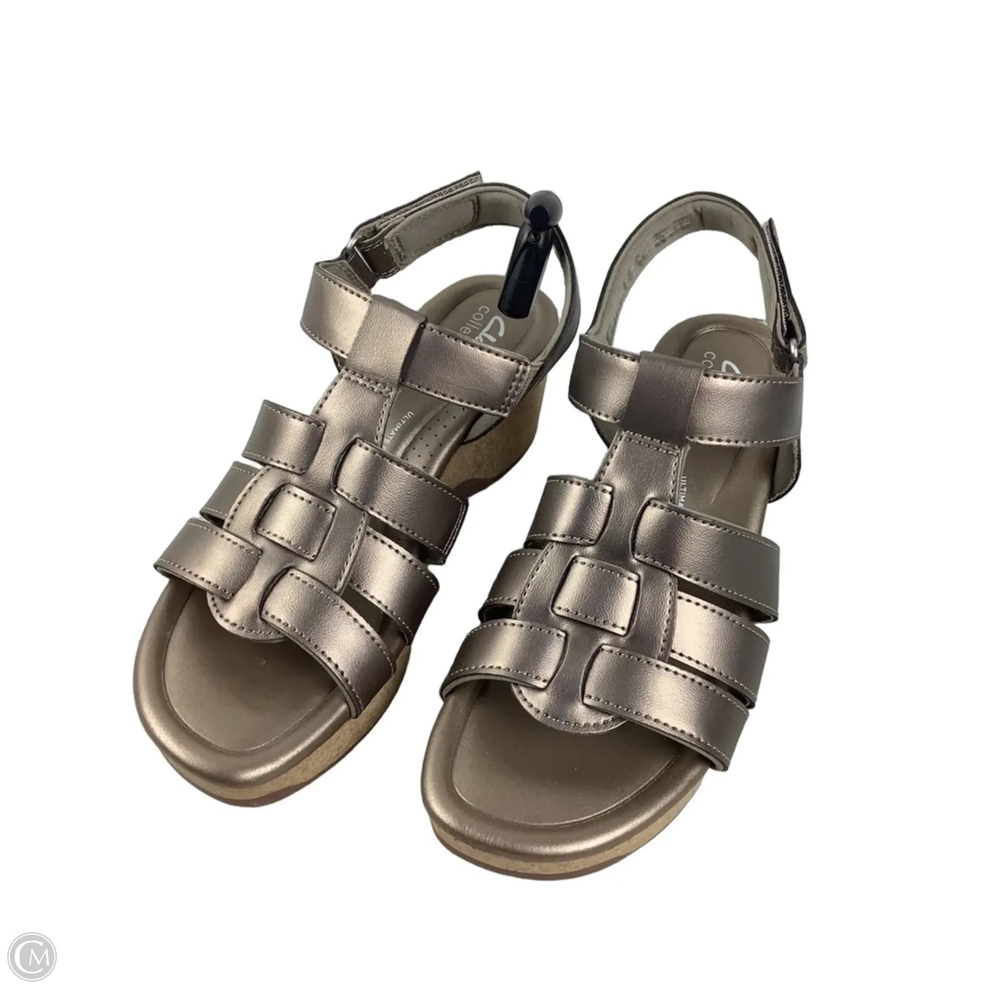 Sandals Heels Wedge By Clarks In Silver, Size: 7.5