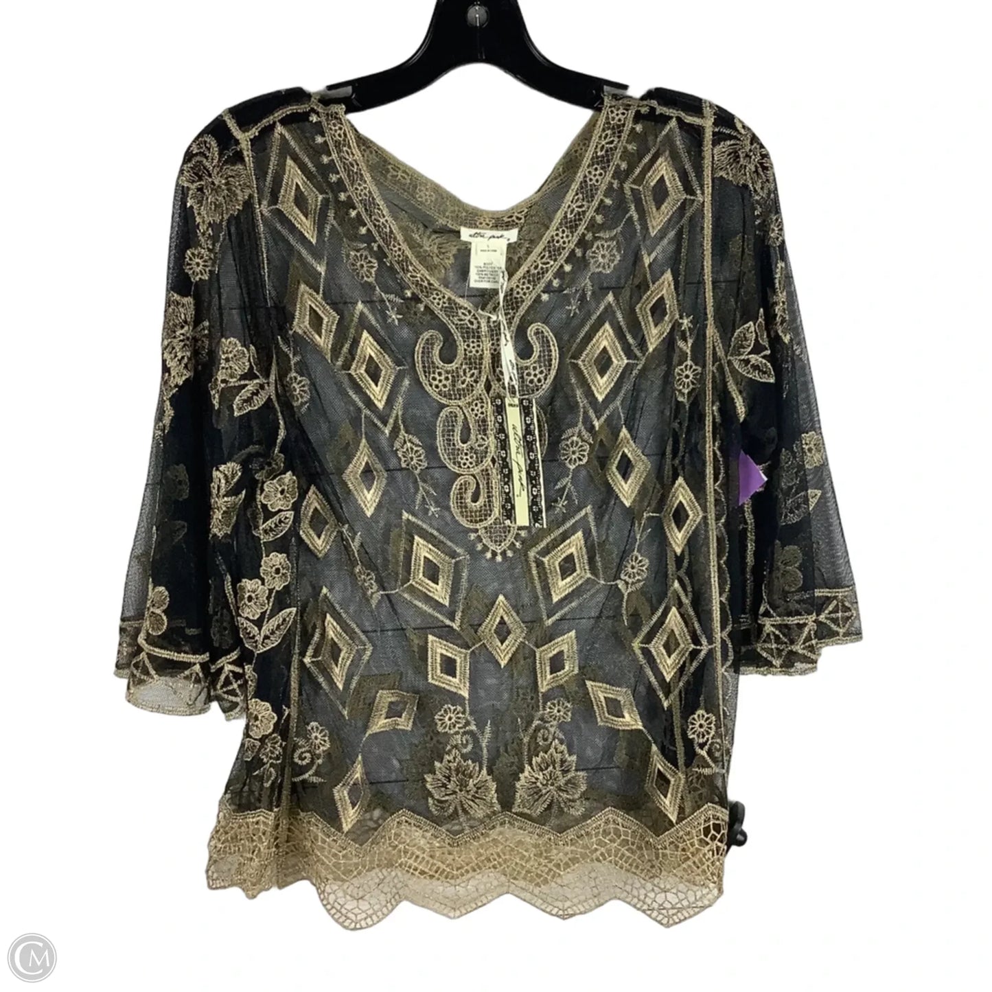 Top Short Sleeve By Ultra Pink In Gold, Size: L