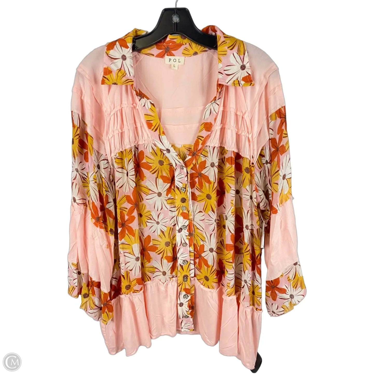 Top 3/4 Sleeve By Pol In Floral Print, Size: L