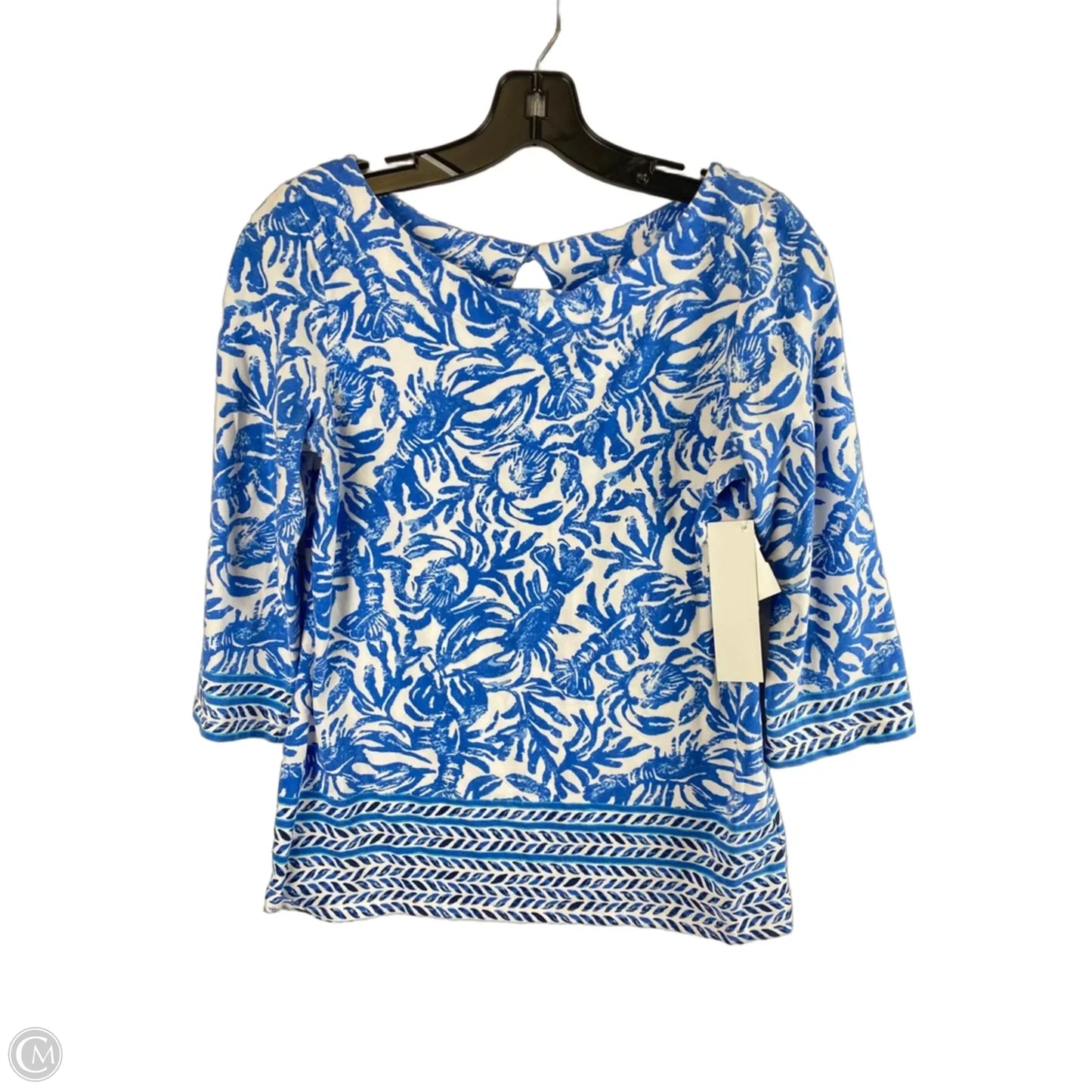 Top Long Sleeve Designer By Lilly Pulitzer In Blue & White, Size: S