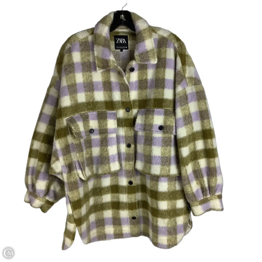 Jacket Fleece By Zara In Green & Purple, Size: L