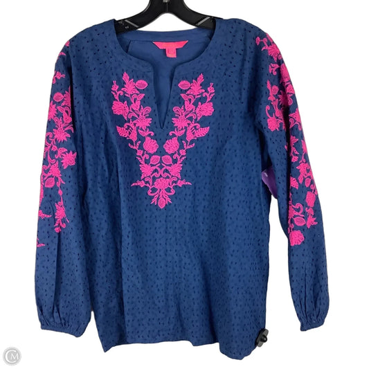 Top Long Sleeve Designer By Lilly Pulitzer In Blue & Pink, Size: S