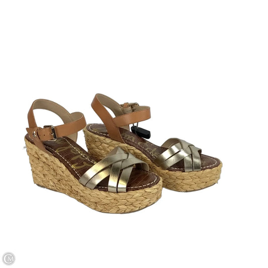Sandals Heels Wedge By Sam Edelman In Gold & Tan, Size: 8.5