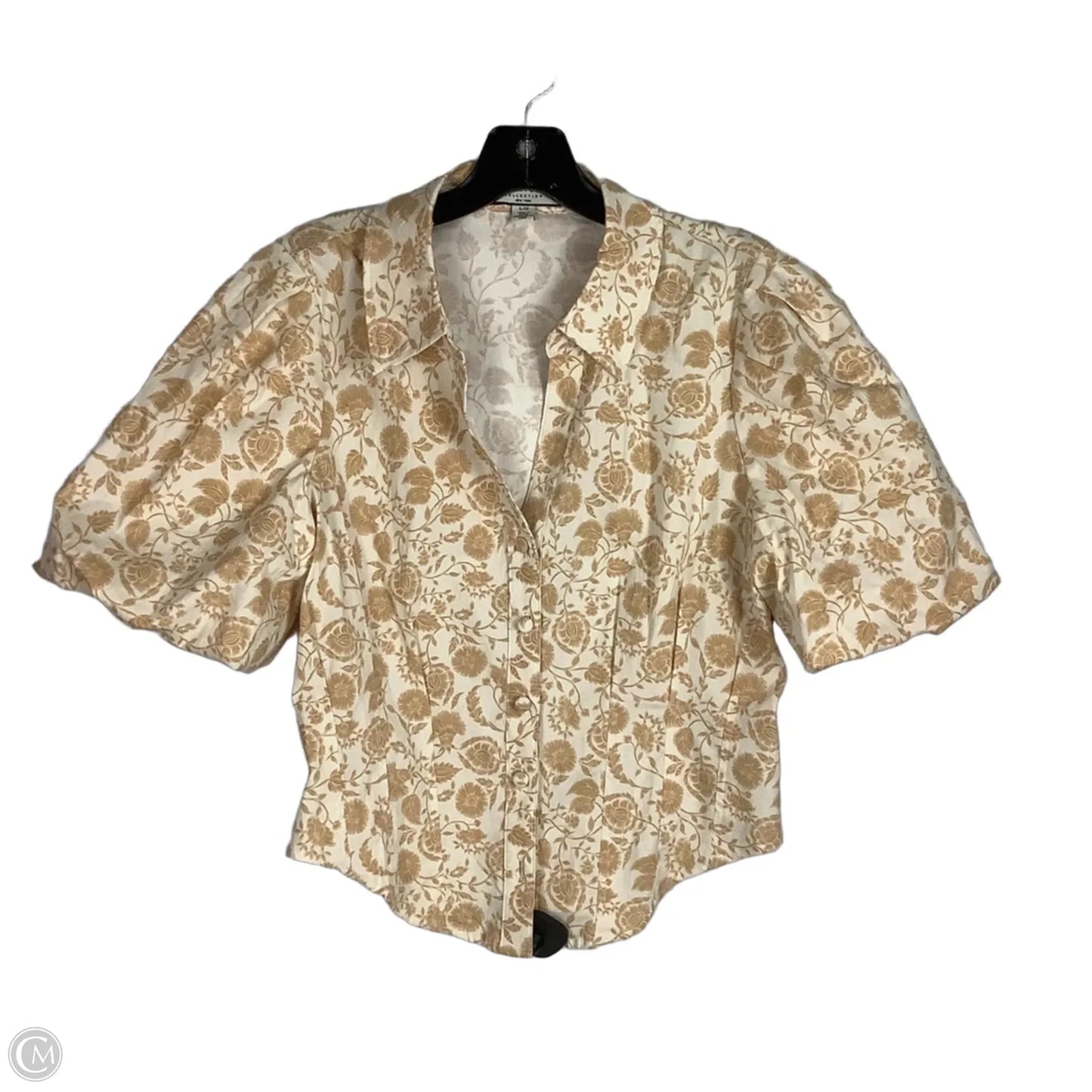 Blouse Short Sleeve By Bagatelle In Tan & White, Size: L