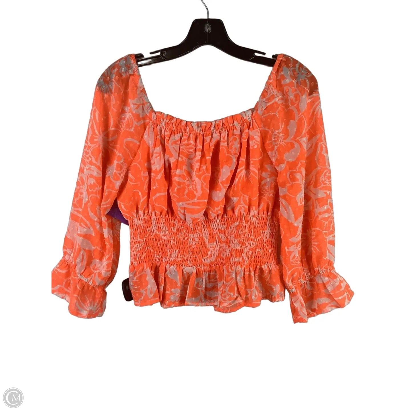 Top 3/4 Sleeve By Skies Are Blue In Orange & White, Size: S