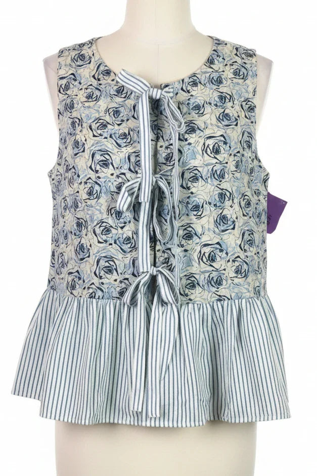 Top Sleeveless By She + Sky In Blue & White, Size: L