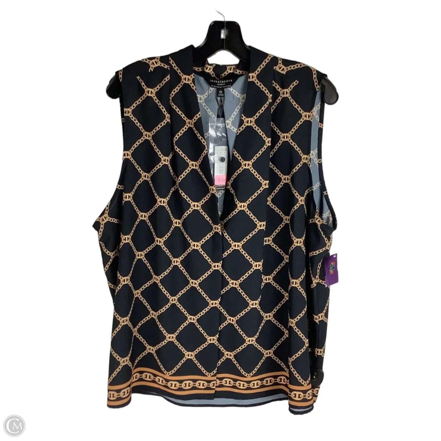 Top Sleeveless By Investments In Black & Gold, Size: 2x