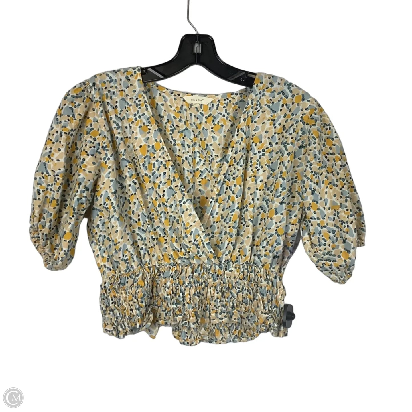 Top Short Sleeve By Sim & Sam In Blue & Yellow, Size: L