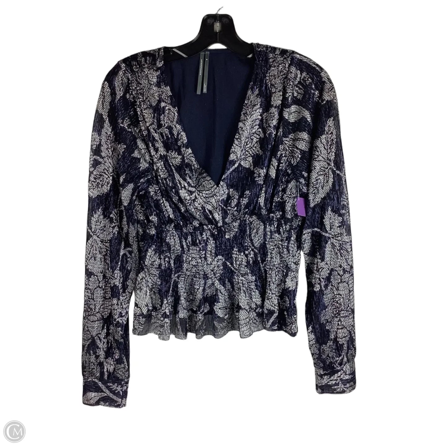 Top Long Sleeve By Anthropologie In Blue & Silver, Size: M
