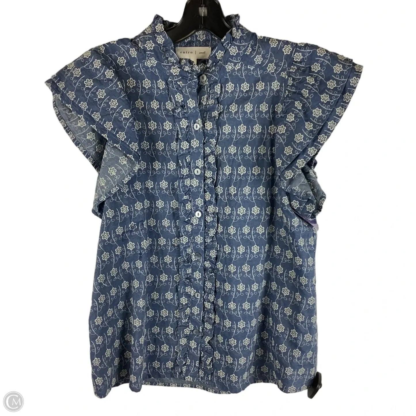 Blouse Short Sleeve By Entro In Blue & White, Size: S