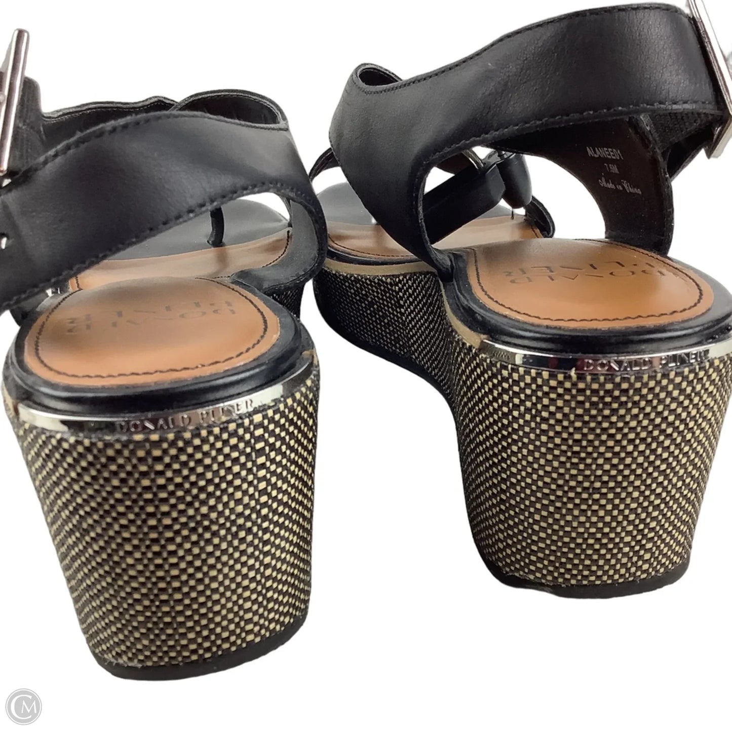 Sandals Heels Wedge By Donald Pliner In Black & Tan, Size: 7.5