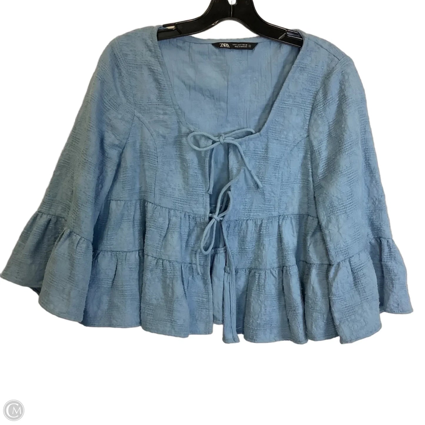 Top 3/4 Sleeve By Zara In Blue, Size: S