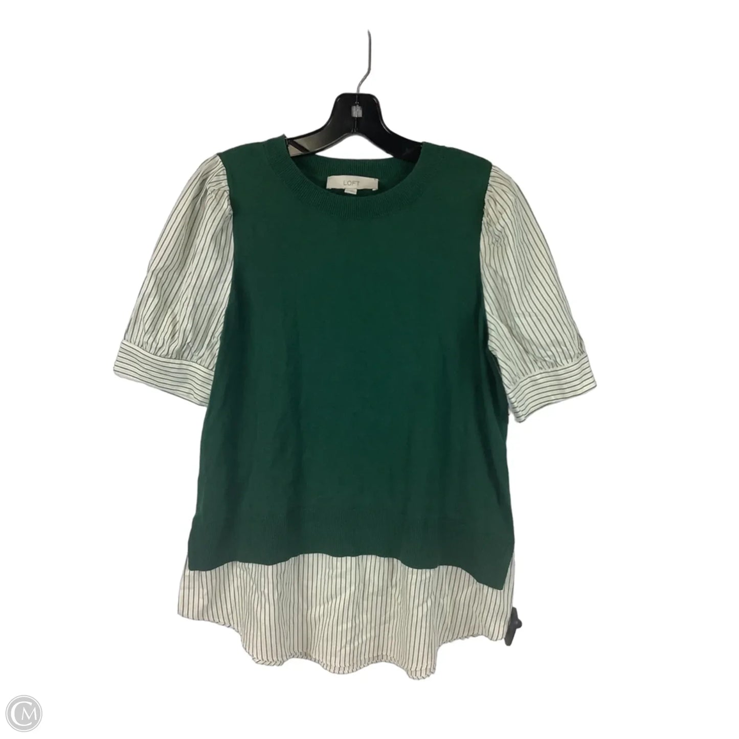 Top Short Sleeve By Loft In Green & White, Size: M