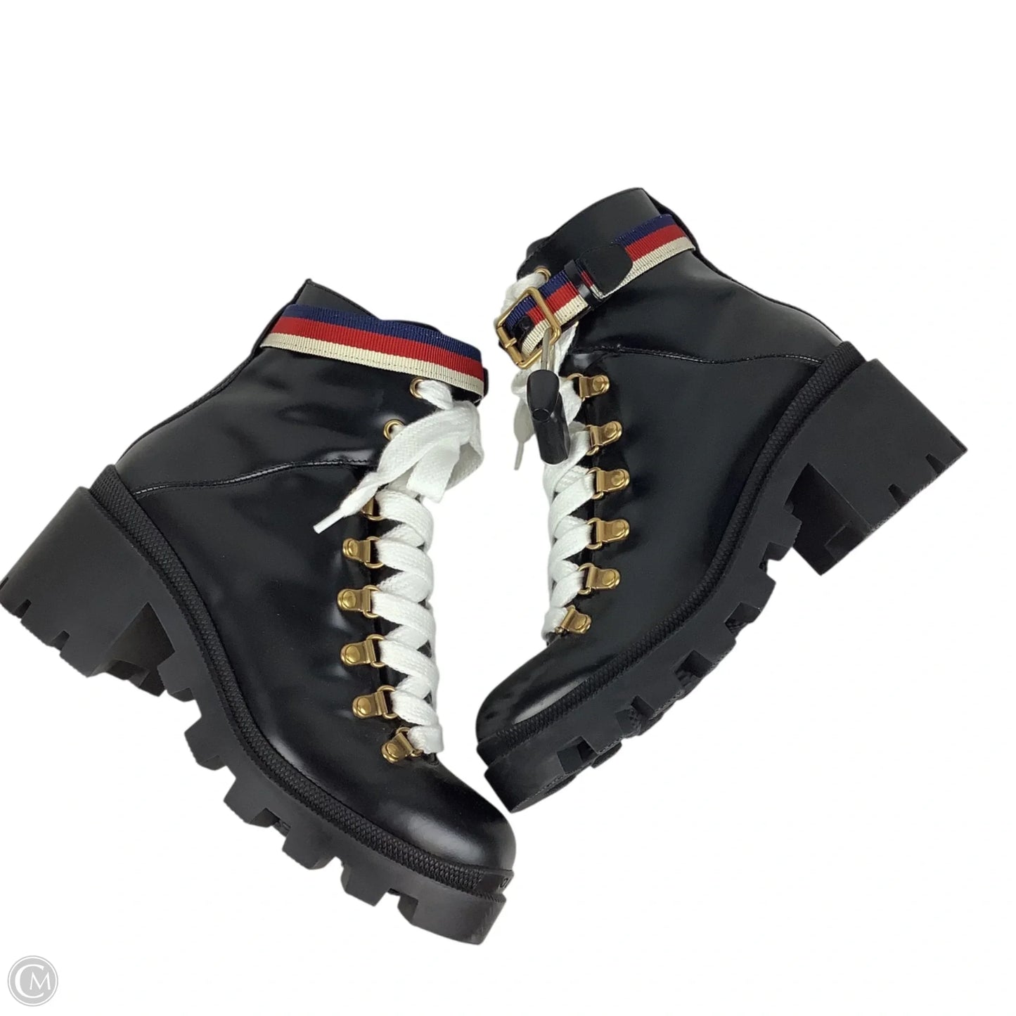 Boots Luxury Designer By Gucci In Black & White, Size: 36.5